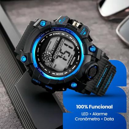 Imagem de Relogio Masculino Digital Prova dAgua Preto Silicone + Caixa esportivo original grande presente robusto azul resistente