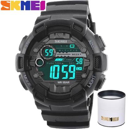 Imagem de Relógio Masculino Digital Skmei 1243 Resistente à água 5 ATM Preto Caixa em Resina Pulseira de Plástico Visor Acrílico Redondo Fivela Esportivo