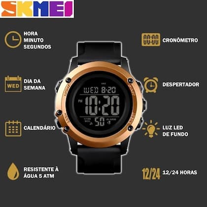 Imagem de Relógio Masculino Digital Skmei 1506 Resistente à água 5 ATM Preto Caixa em Resina Pulseira de