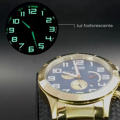 Imagem de Relógio Masculino Dourado e Azul Analógico de Pulso com Pulseira e Caixa de Aço Inoxidável à Prova D Água Social Casual Luxo Elegante Magnum