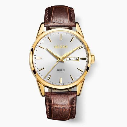 Imagem de Relógio Masculino Dourado Social Olevs Pulseira De Couro