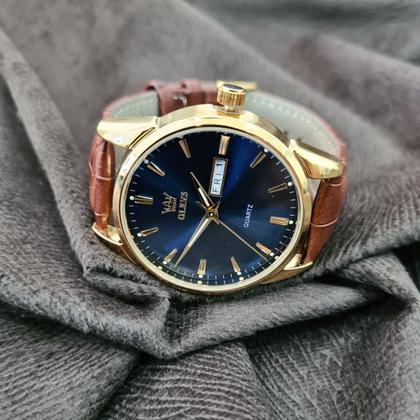 Imagem de Relógio Masculino Dourado Social Olevs Pulseira Marrom