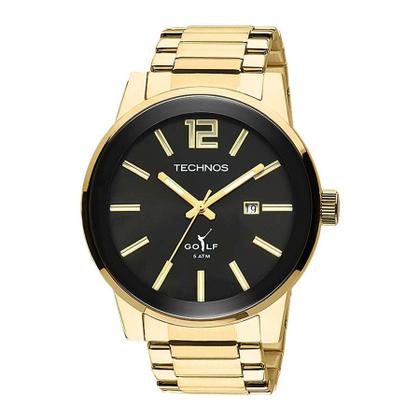 Imagem de Relogio Masculino Dourado Technos Golf Original Fundo Preto 2115TT/4P