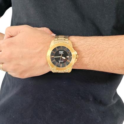 Relogio Masculino Dourado Xwatch Caixa Grande Original Xmgs1042