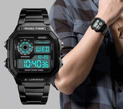 Imagem de Relógio masculino esportivo quadrado digital preto skmei 1335 multifunção discreto