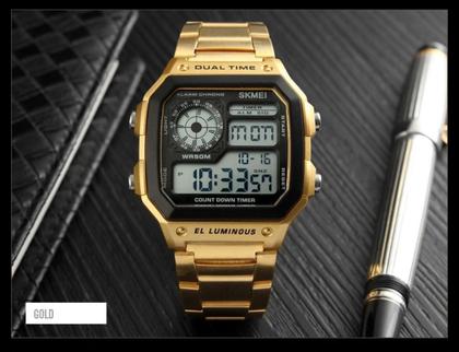 Imagem de Relógio masculino esportivo skmei 1335 dourado quadrado digital multifunção