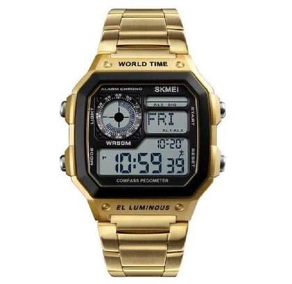 Imagem de Relógio masculino esportivo skmei 1335 dourado quadrado digital multifunção