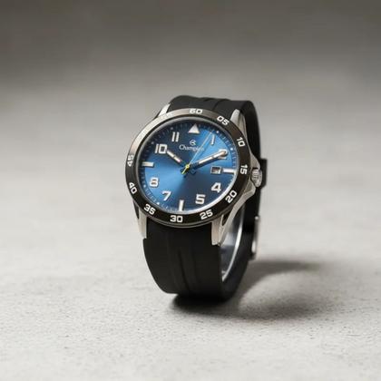 Imagem de Relogio masculino fundo azul pulseira preta de silicone Champion original CA31631A