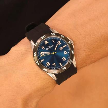 Imagem de Relogio masculino fundo azul pulseira preta de silicone Champion original CA31631A