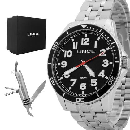 Imagem de Relógio Masculino Lince Prata Aço Inoxidável Mostrador Preto Com Canivete Original Resistente à Água MRMM008L46K0AKP2SX