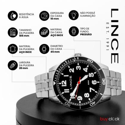 Imagem de Relógio Masculino Lince Prata Aço Inoxidável Mostrador Preto Com Canivete Original Resistente à Água MRMM008L46K0AKP2SX