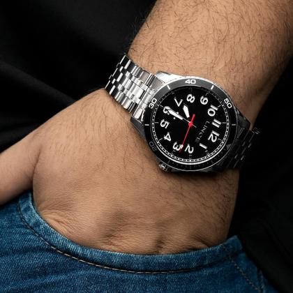 Imagem de Relógio Masculino Lince Prata Aço Inoxidável Mostrador Preto Com Canivete Original Resistente à Água MRMM008L46K0AKP2SX
