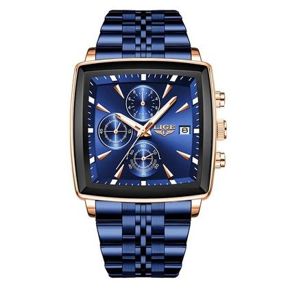 Imagem de Relógio Masculino Luxuoso Azul LIGE À Prova D'Água Em Aço Inoxidável Quartz Para Homens