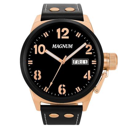 Imagem de Relógio Masculino Magnum Bronze Aço Inoxidável Couro Preto Mostrador Preto Original Resistente à Água MA32783P