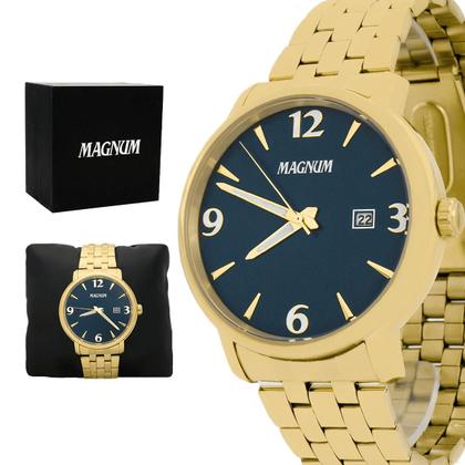 Imagem de Relógio Masculino Magnum Dourado Aço Inoxidável Mostrador Preto Original Resistente à Água MA34594A