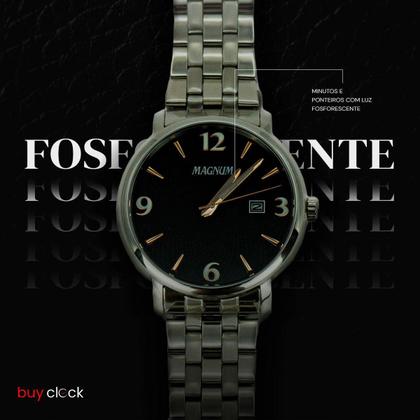 Imagem de Relógio Masculino Magnum Prata Aço Inoxidável Mostrador Preto Original Resistente à Água MA34594T