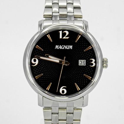 Imagem de Relógio Masculino Magnum Prata Aço Inoxidável Mostrador Preto Original Resistente à Água MA34594T
