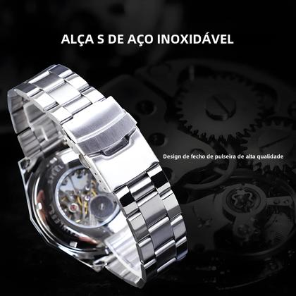 Imagem de Relógio Masculino Mecânico Esqueleto com Pulseira de Aço Inoxidável e Mãos Luminosas