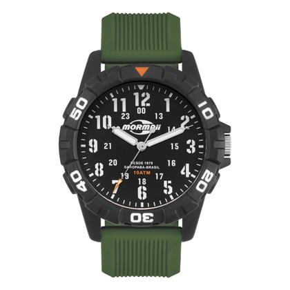 Imagem de Relógio Masculino Militar Tático Preto e Verde Analógico de Pulso Movimento Quartzo com Pulseira de Silicone à Prova D Água Mormaii