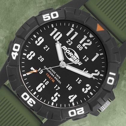 Imagem de Relógio Masculino Militar Tático Preto e Verde Analógico de Pulso Movimento Quartzo com Pulseira de Silicone à Prova D Água Mormaii