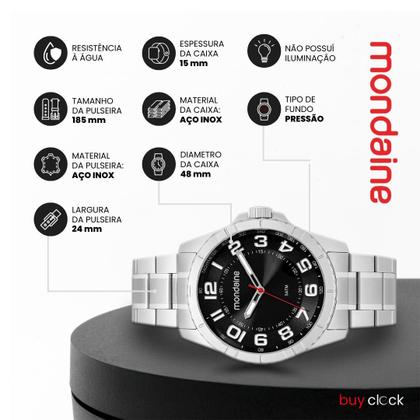 Imagem de Relógio Masculino Mondaine Prata Aço Mostrador Preto Original Resistente à Água 32638G0MVNE2