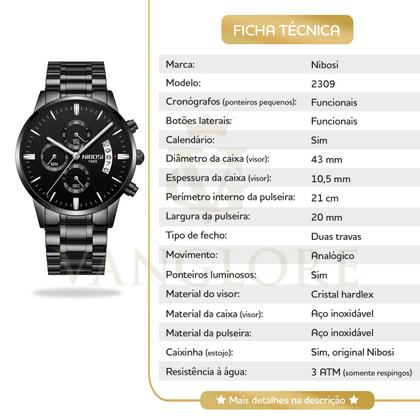 Imagem de Relógio Masculino Nibosi 2309 Diversas Cores Original Aço Inox Cronógrafo Funcional Caixinha Original