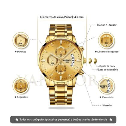 Imagem de Relógio Masculino Nibosi 2309 Diversas Cores Original Aço Inox Cronógrafo Funcional Caixinha Original