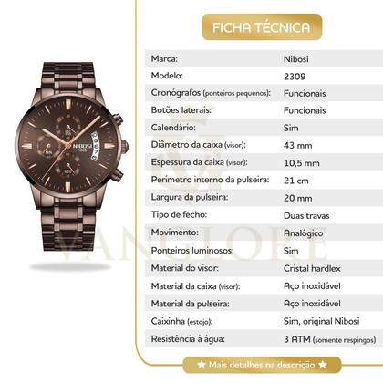 Imagem de Relógio Masculino Nibosi 2309 Diversas Cores Original Aço Inox Cronógrafo Funcional Caixinha Original