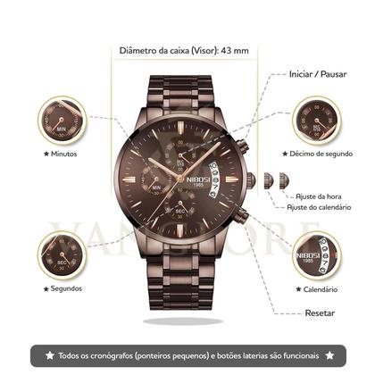 Imagem de Relógio Masculino Nibosi 2309 Diversas Cores Original Aço Inox Cronógrafo Funcional Caixinha Original