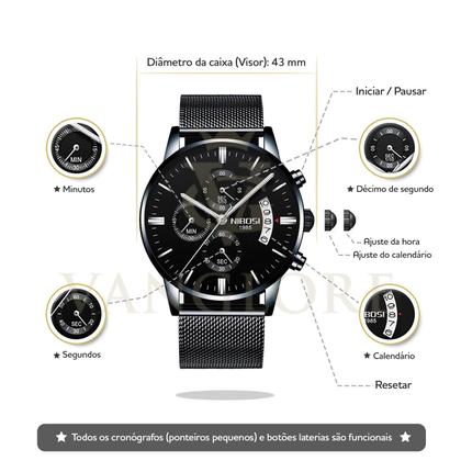 Imagem de Relógio Masculino Nibosi 2309 Diversas Cores Original Aço Inox Cronógrafo Funcional Caixinha Original