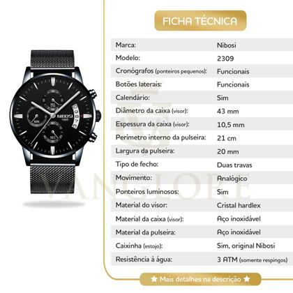 Imagem de Relógio Masculino Nibosi 2309 Diversas Cores Original Aço Inox Cronógrafo Funcional Caixinha Original