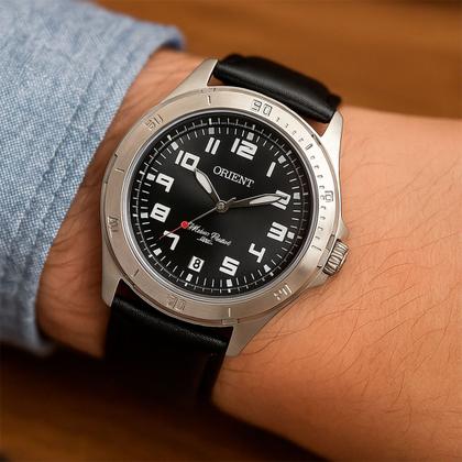 Imagem de Relógio Masculino Orient Couro Preto Original Resistente à Água MBSC1032G2PX