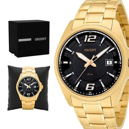 Imagem de Relógio Masculino Orient Dourado Aço Mostrador Preto Original Resistente à Água MGSS1168G2KX