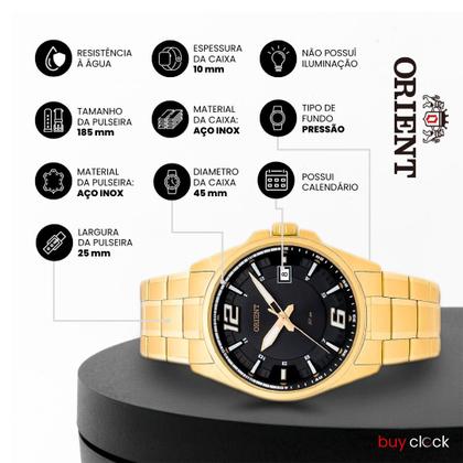 Imagem de Relógio Masculino Orient Dourado Aço Mostrador Preto Original Resistente à Água MGSS1168G2KX