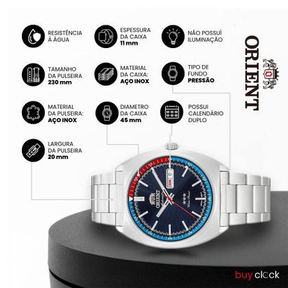 Imagem de Relógio Masculino Orient Prata Aço Inoxidável Automático Mostrador Azul Original Resistente à Água ROF49SS032D1SX