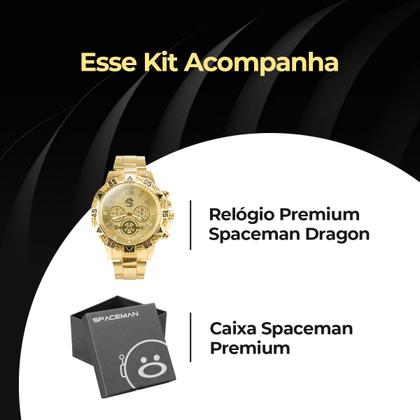Imagem de Relogio masculino original aço inox grande dourado + caixa casual social dragão pesado presente analogico original