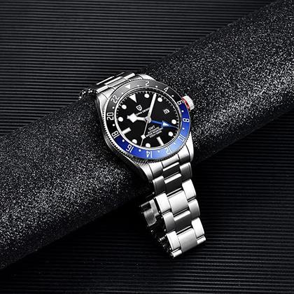 Imagem de Relógio masculino Pagani Design 1706 GMT automático homenagem Black Bay relógios de pulso mecânicos multifunção à prova 