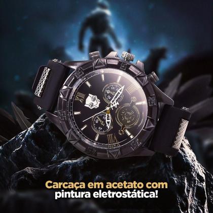 Imagem de Relogio Masculino Pantera Aço Inox Preto + Cordão Corrente