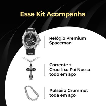 Imagem de Relogio Masculino Prata Aço + Pulseira + Cordao Crucifixo social pulseira ajustavel analogico qualidade premium presente