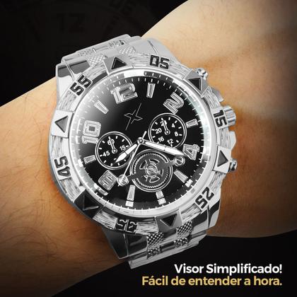 Imagem de Relogio Masculino Prata + Cordão Cruz + Oculos Sol robusto religioso inoxidável crucifixo cruz pesado casual analogico