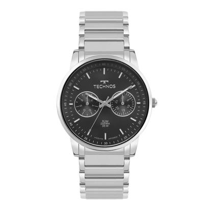 Imagem de Relógio Masculino Prata e Preto Analógicco de Pulso Movimento Quartzo Caixa e Pulseira de Aço Inoxidável à Prova D Água Luxo Elegante Social Technos