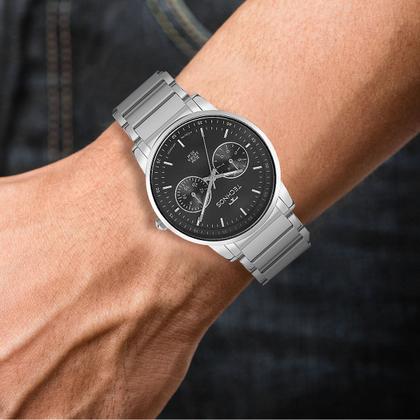 Imagem de Relógio Masculino Prata e Preto Analógicco de Pulso Movimento Quartzo Caixa e Pulseira de Aço Inoxidável à Prova D Água Luxo Elegante Social Technos