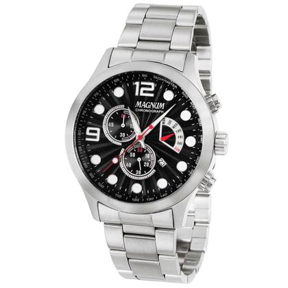 Imagem de Relógio Masculino Prata e Preto Analógico de Pulso Quartzo com Pulseira e Caixa de Aço Inoxidável à Prova D Água Luxo Elegante Casual Social Magnum