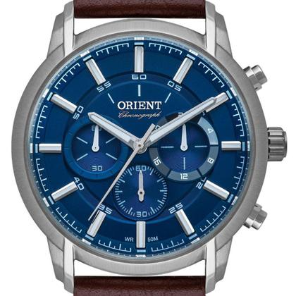 Imagem de Relógio Masculino Prata Orient Pulseira de Couro Cronógrafo MBSCC055 D1NX