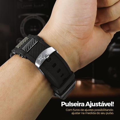 Imagem de Relogio Masculino Prateado + Pulseira + Cordão Prata Grumet social crucifixo casual pai nosso Ajustavel original