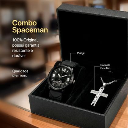 Imagem de Relogio Masculino Preto Aço Inox + Caixa + Cordão Prata casual ajustavel silicone cordao presente relogio social