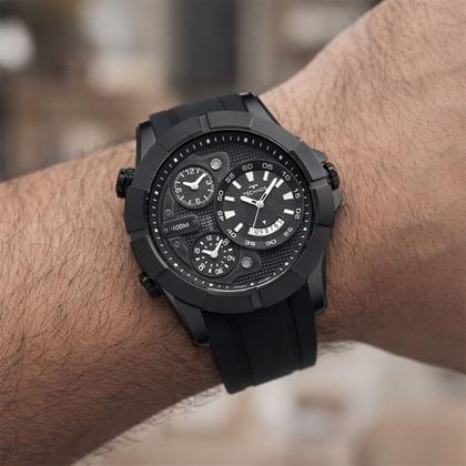 Imagem de Relógio Masculino Preto Analógico de Pulso Cronógrafo Com Caixa de Aço Inoxidável e Pulseira de Silicone à Prova D Água Grande Robusto Technos