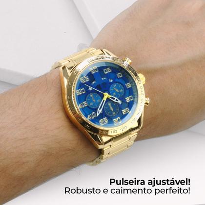 Imagem de Relógio Masculino Prova Dágua Banhado Ouro 18k Colar Grummet Pulseira 12mm Kit Presente Luxo