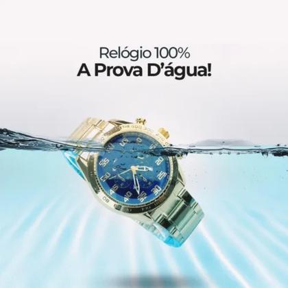 Imagem de Relógio Masculino Prova Dágua Banhado Ouro 18k Colar Grummet Pulseira 12mm Kit Presente Luxo