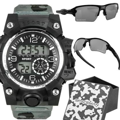 Imagem de Relogio masculino prova dagua digital + oculos sol silicone esportivo original ajustavel camuflado